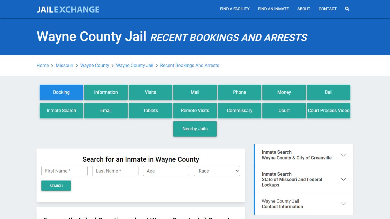 Wayne County Jail MO Recent Arrests and Bookings - Jail Exchange