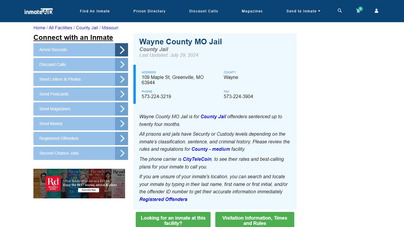 Wayne County MO Jail - Inmate Locator